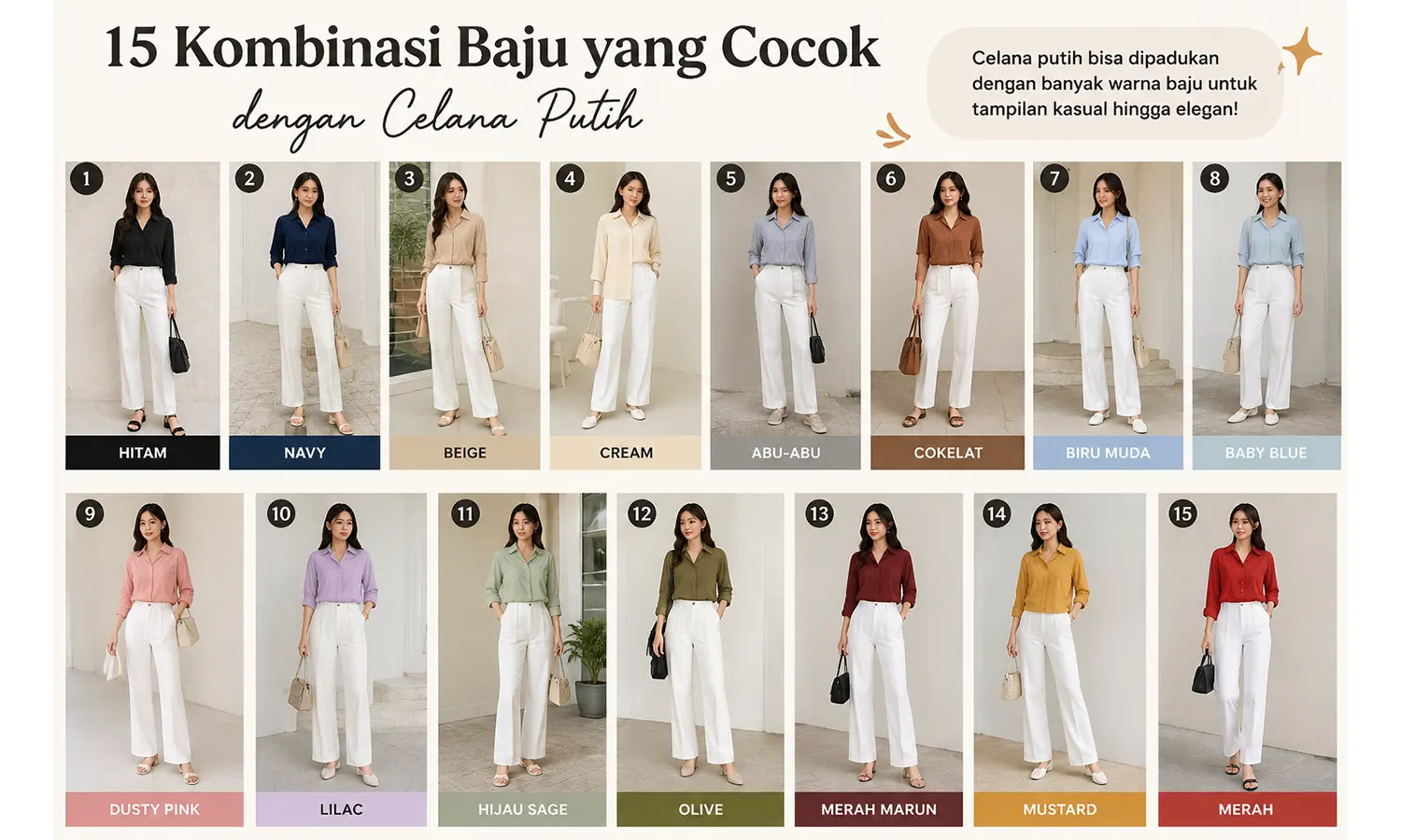 Celana Putih Cocok dengan Baju Warna Apa? Ini 15 Kombinasi Terbaik