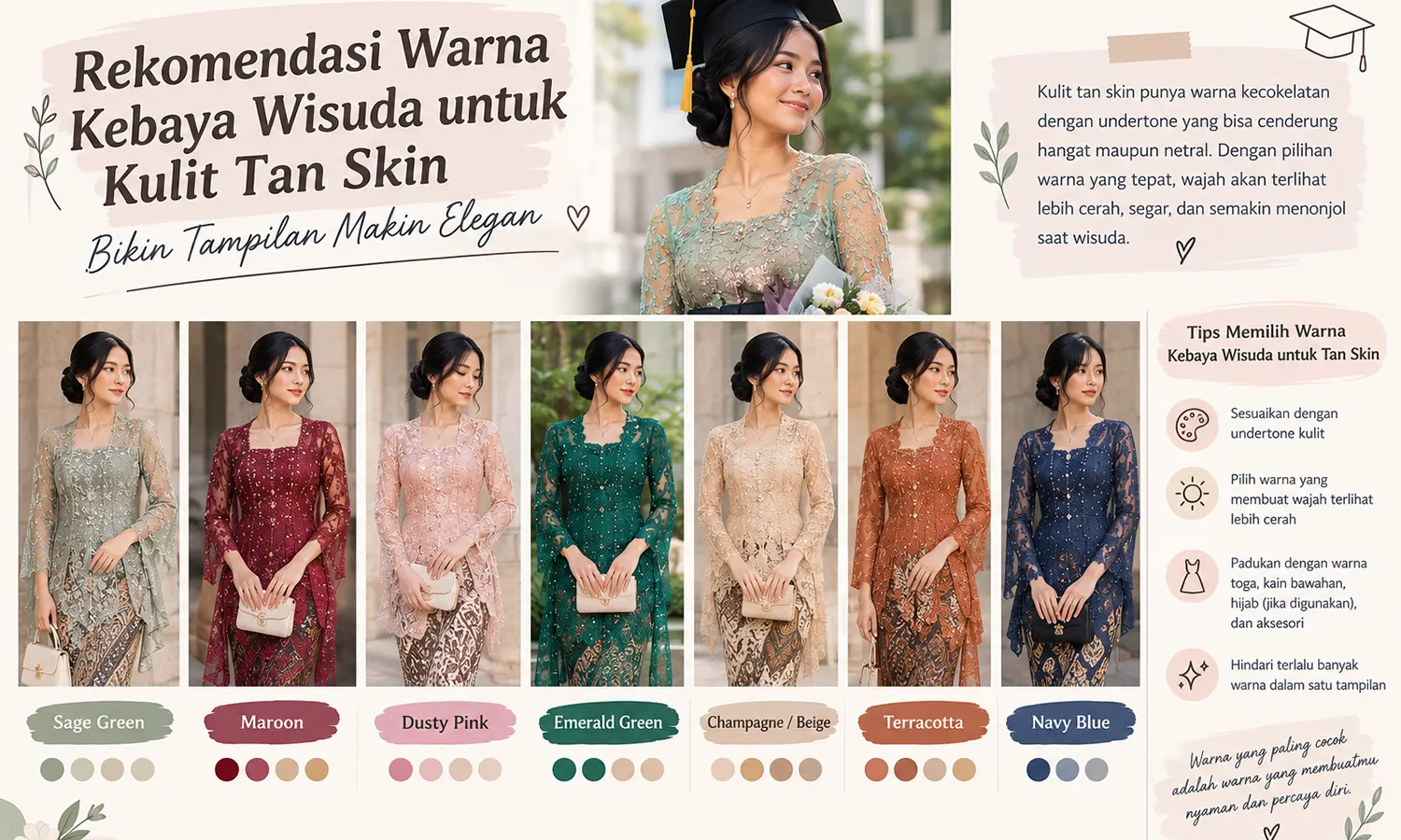 Rekomendasi Warna Kebaya Wisuda untuk Kulit Tan Skin, Bikin Tampilan Makin Elegan